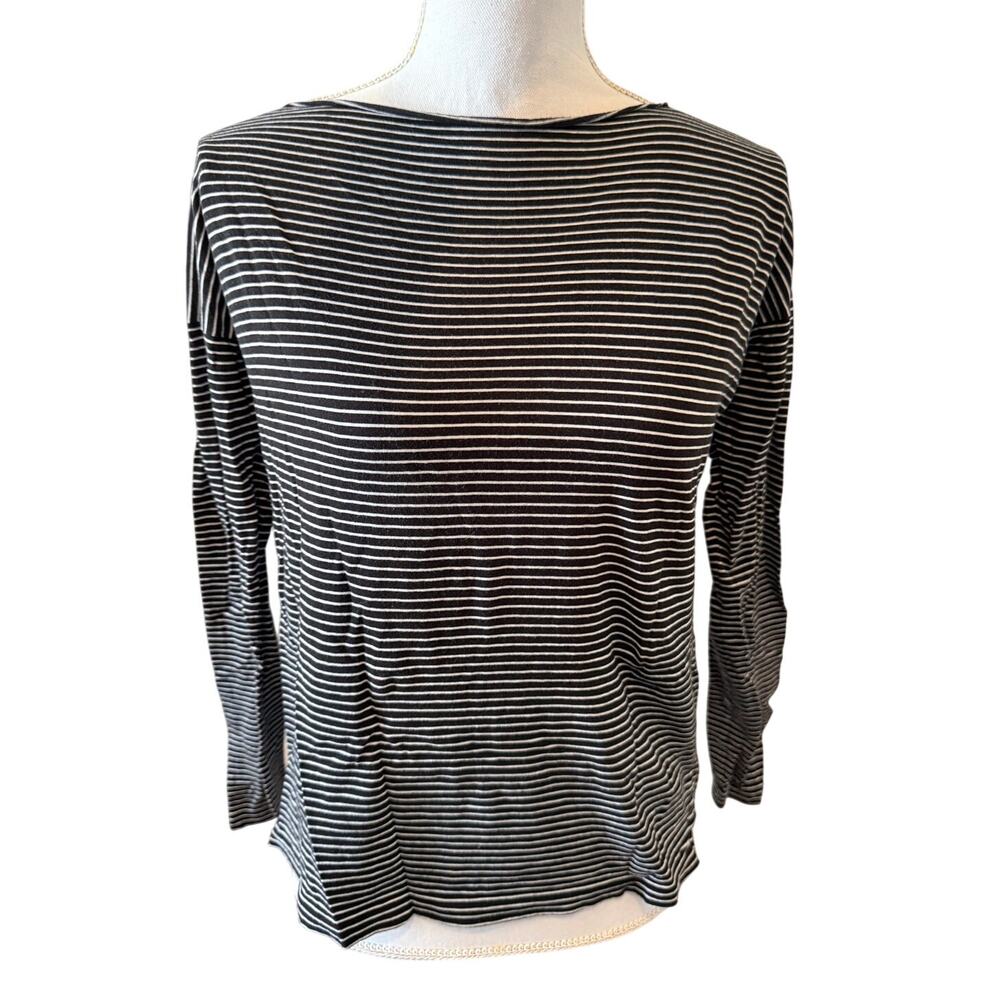 Vince Boatneck Long Sleeve Top Black White Parisian Stripe XS